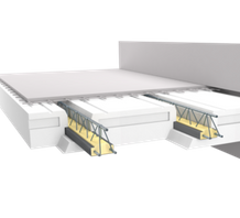 EcoBriq® : Dragende isolerende vloerdal in EPS -  EPS load bearing insulating slab   EPS lasttragende isolierende Bodenmulde -  Dalle isolante portante en EPS    Isolierende Bodenplatten für Böden, Zwischenböden oder Flachdächer  Isolierende Bodenplatten können als Bodenplatte im Erdgeschoss, Zwischengeschoss oder Flachdach verwendet werden.  Sowohl für Neubauten als auch für Renovierungen.  Spannweiten von bis zu 8 m oder mehr und Belastungen von bis zu 1000 kg/m² sind möglich. Wir berücksichtigen standardmäßig Spannweiten bis zu 6,30 m und Belastungen bis zu 450 kg/m². Isoltop erstellt eine Stabilitätsstudie, die einen Verlegeplan mit Stützreihen und einen Verstärkungsplan enthält.